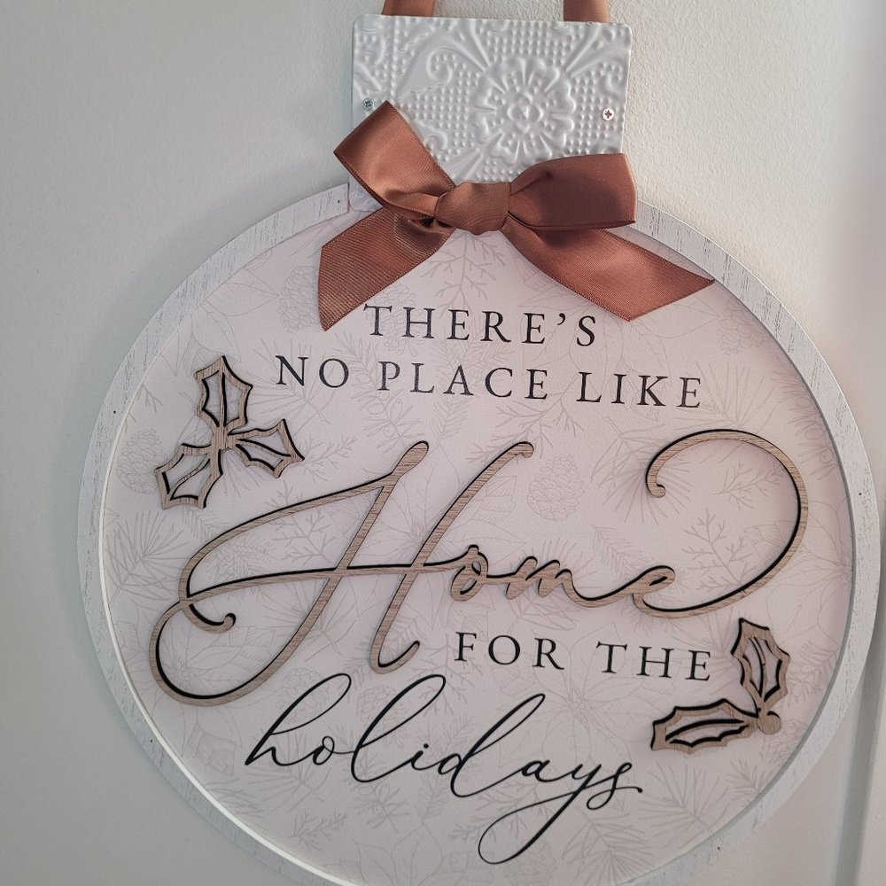 Christmas Ornament Shaped Wall Sign with Ribbon Hanger